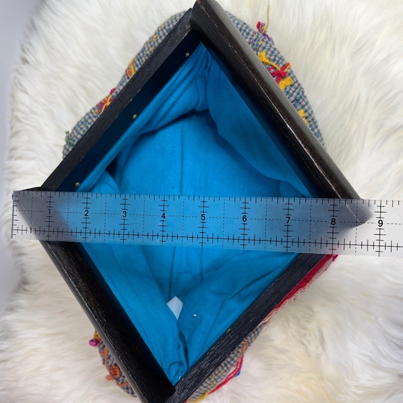 Women's Free People Quilt Embroidered Wood Handle Boho Clutch - Picture 15 of 15